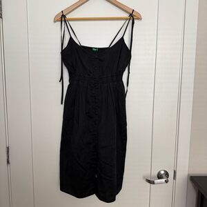 Babydoll Midi Dress Sz M Black Sleeveless Button Up Lightweight Summer Beach